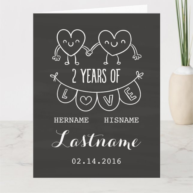 Carte Cadeau de 2e anniversaire pour elle personnalisé à (Devant)