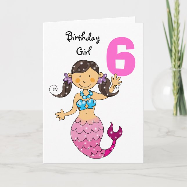 Carte Cadeau de 6e anniversaire pour une fille, mignonne (Devant)