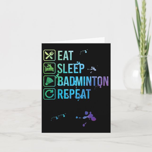 Carte Cadeau de badminton Manger Dormir Répéter Aquarell (Devant)