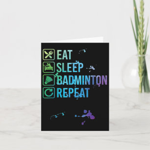 Carte Cadeau de badminton Manger Dormir Répéter Aquarell