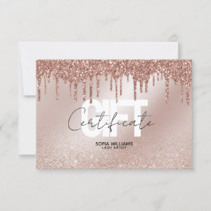 Carte cadeau de certificat Rose or tendance et mod