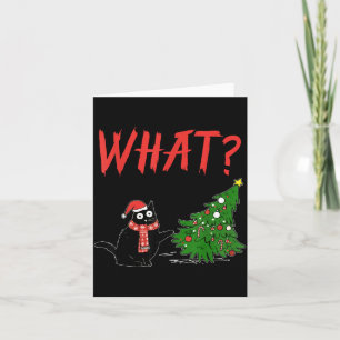 Carte Cadeau de chat noir drôle poussant l'arbre de Noël