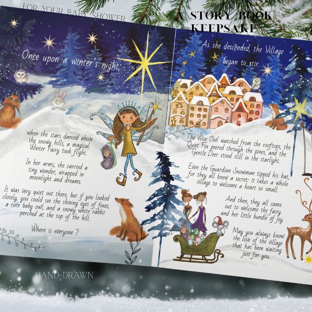 Carte Cadeau de conte de fées d'hiver du village à garde (It Takes a Village Winter Fairy Storybook Keepsake Card- inside)
