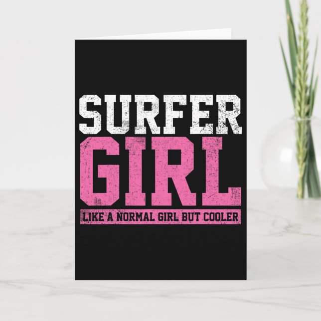 Carte Cadeau de fille surfeuse surfant  (Devant)