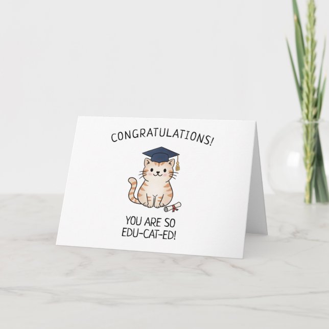 Carte Cadeau de fin d'études drôle avec un chat mignon (Devant)