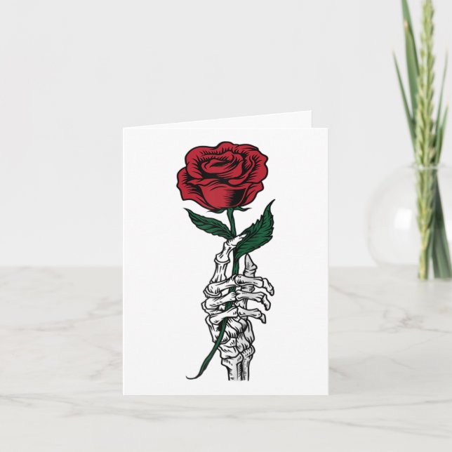Carte Cadeau de fleur de rose - Main de squelette blanc  (Devant)