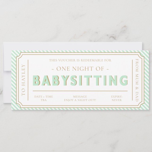 Carte cadeau de garde d'enfants verte à la menthe (Devant)
