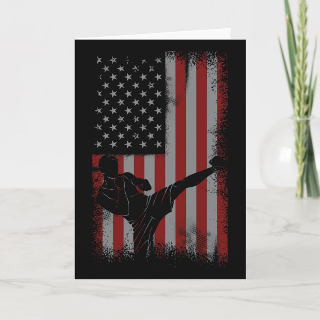 Carte Cadeau de kickboxing de drapeau américain rétro po (Devant)