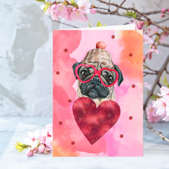 Carte Cadeau de la Saint-Valentin Chien Pug Orange Rose (Créateur téléchargé)