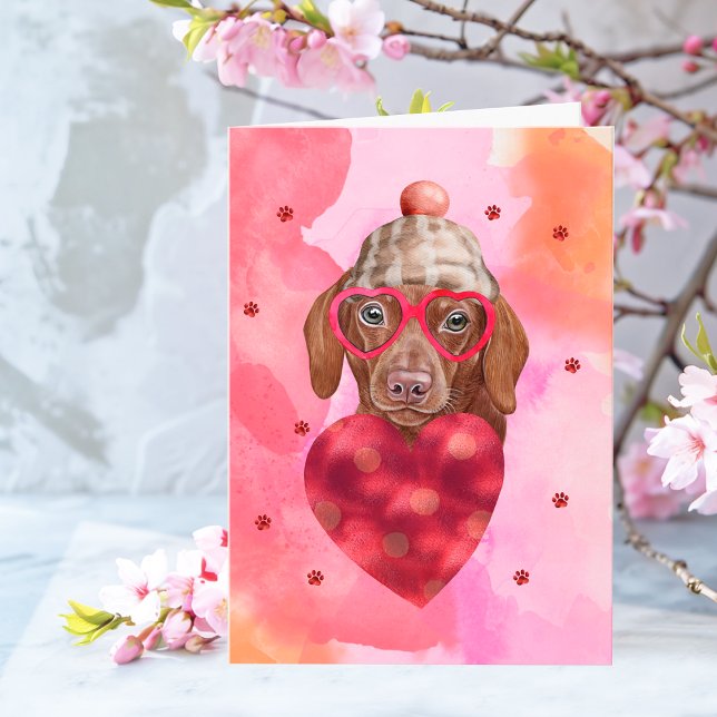 Carte Cadeau de la Saint-Valentin Chien Teckel Brun Rose (Créateur téléchargé)