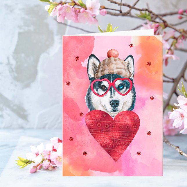 Carte Cadeau de la Saint-Valentin pour chien Husky Orang (Créateur téléchargé)