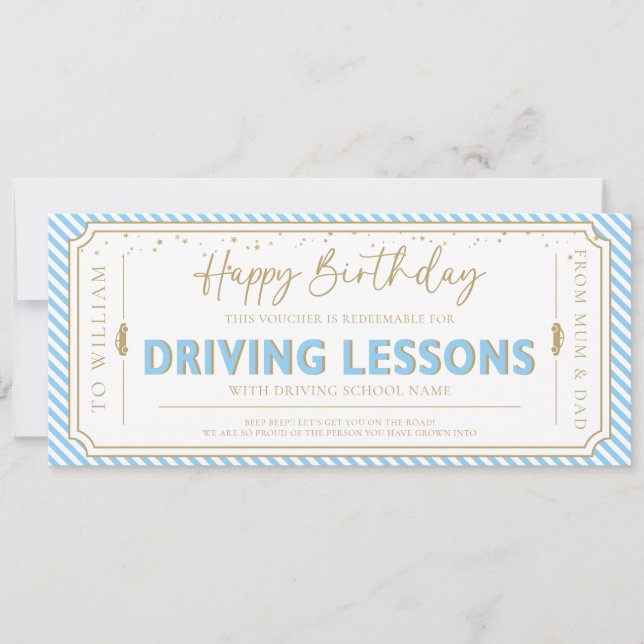 Carte cadeau de leçons de conduite pour anniversai (Devant)
