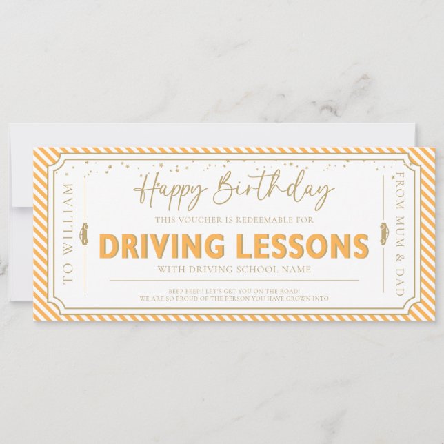 Carte cadeau de leçons de conduite pour anniversai (Devant)