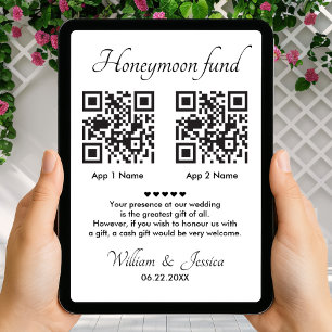 Carte Cadeau de Lune de Miel avec 2 Code QR et Photo