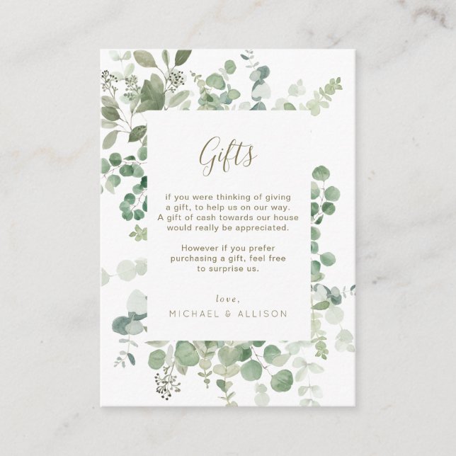 carte cadeau de mariage eucalyptus vert (Devant)