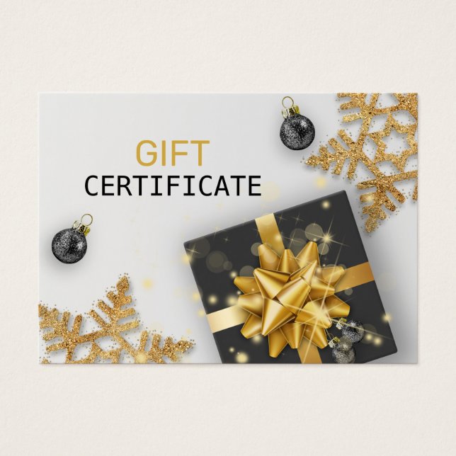 Carte cadeau de Noël Black Ball Gold Snowflake cad (Devant)
