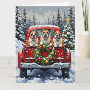 Carte Cadeau de Noël camionnette rouge Bulldog