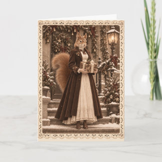 Carte Cadeau de Noël de l'écureuil victorien Sépia