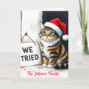 Carte Cadeau de Noël drôle de chat aquarelle personnalis