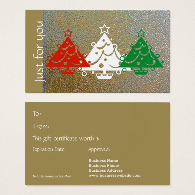 Carte cadeau de Noël moderne simple rouge vert or (Devant & derrière)