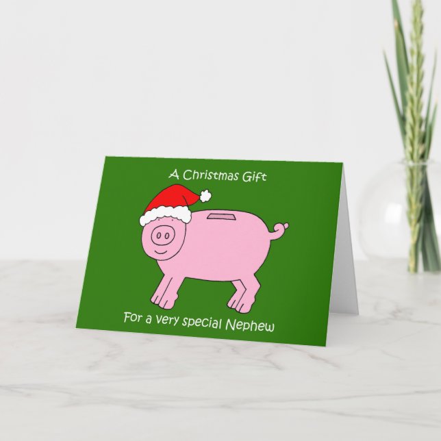 Carte Cadeau de Noël pour Nephew Cartoon Piggybank (Devant)