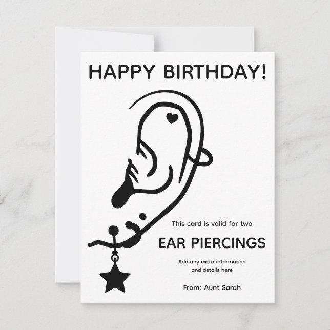 Carte cadeau de perçage d'oreilles, personnalisée (Devant)