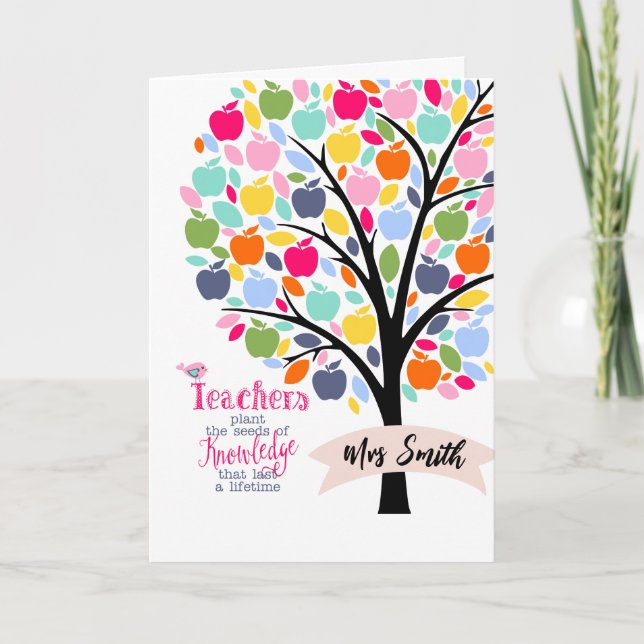 Carte Cadeau de professeur Pomme colorée  Arbre merci (Devant)