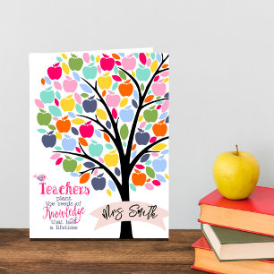 Carte Cadeau de professeur Pomme colorée  Arbre merci