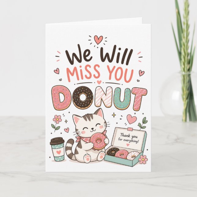 Carte Cadeau de retraite drôle de chat Donut Adieu Collè (Devant)