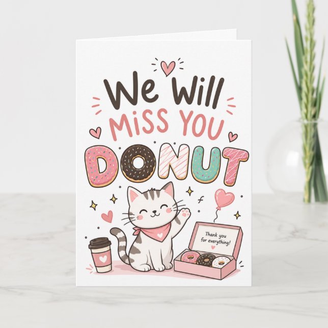 Carte Cadeau de retraite drôle de chat Donut Adieu Collè (Devant)