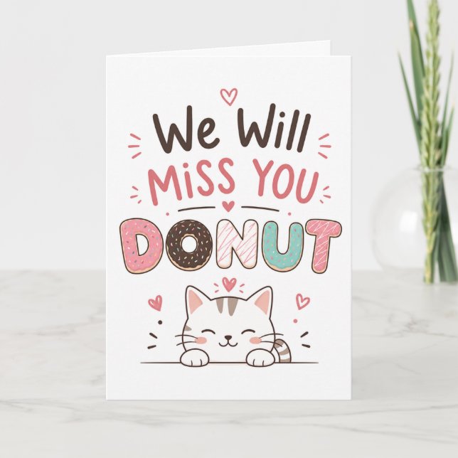 Carte Cadeau de retraite drôle de chat Donut Adieu Collè (Devant)