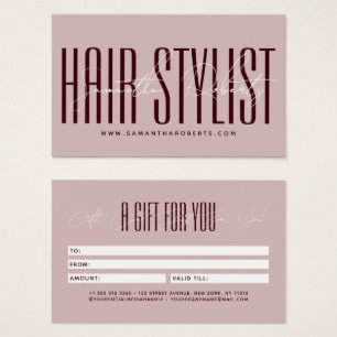 Carte cadeau de styliste de coiffure moderne typog
