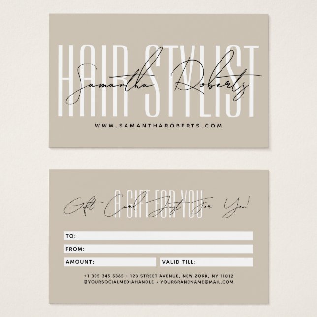 carte cadeau de typographie de script de coiffeur  (Devant & derrière)