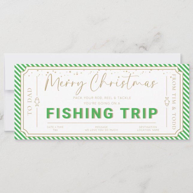 Carte cadeau de voyage de pêche verte Noël (Devant)