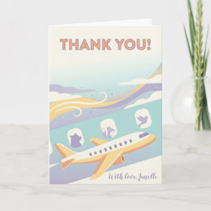 Carte Cadeau de voyageur mignon Merci Avion Ciel arc-en-