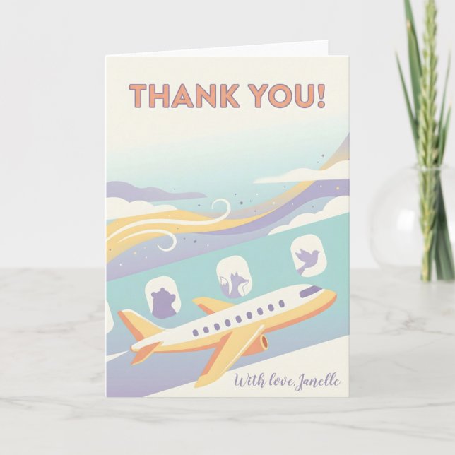 Carte Cadeau de voyageur mignon Merci Avion Ciel arc-en- (Devant)
