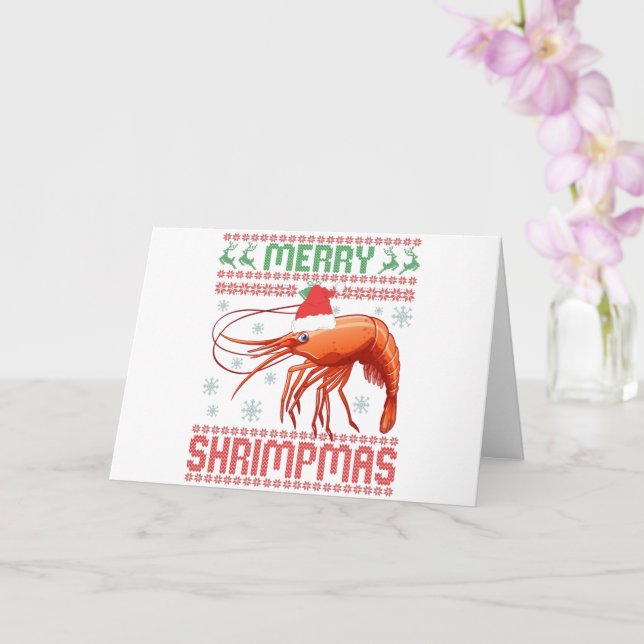 Carte Cadeau drôle de pull moche de Noël Merry Shrimpmas (Orchidée)