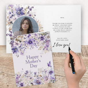 Carte Cadeau Élégant Fleurs Violettes Bonne Fête des Mèr