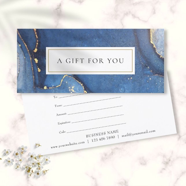 carte cadeau en marbre bleu or Chic Agate (Chic Agate Marble Blue Gold Gift Certificate card)