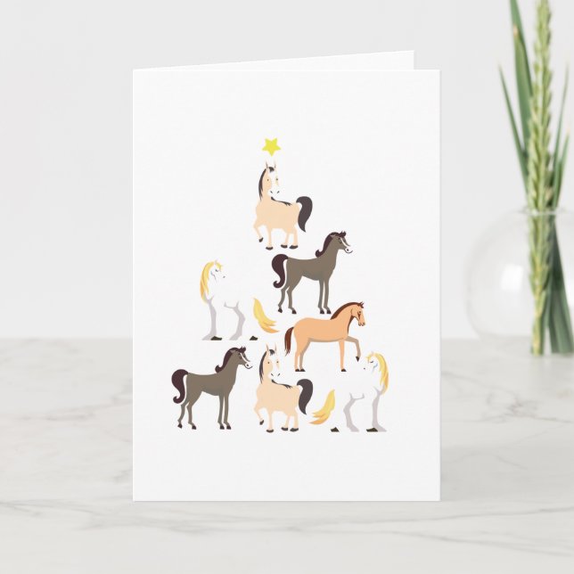 Carte Cadeau équestre mignon d'arbre de Noël de cheval (Devant)