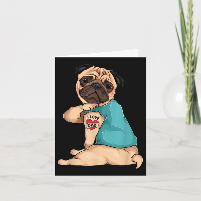 Carte Cadeau Fête des Pères Drôle Chien Pug J'aime Papa  (Devant)