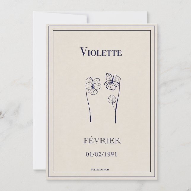 Carte cadeau fleur de naissance février violette (Devant)
