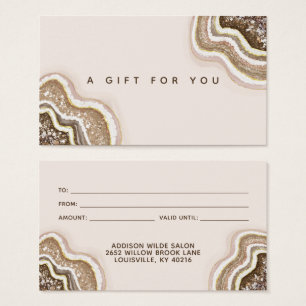 Carte cadeau géode d'agate pailletée or champagne