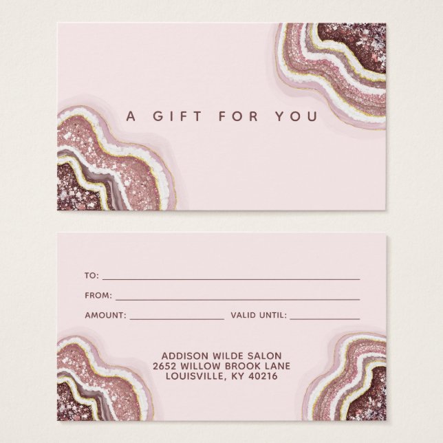 Carte Cadeau Géode d'Agate Rose Gold Blush Pink Gl (Devant & derrière)