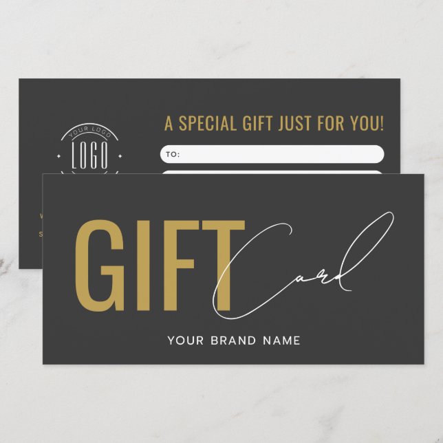 Carte cadeau grise et or avec logo moderne profess (Devant / Derrière)