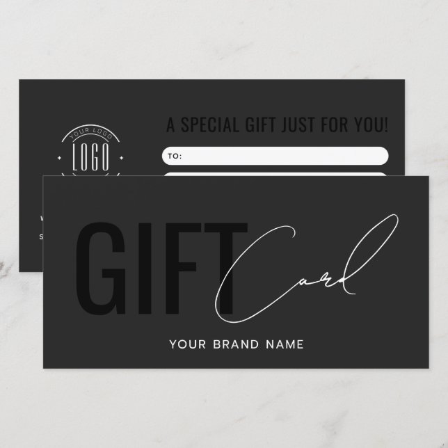 Carte cadeau grise noire logo moderne professionne (Devant / Derrière)