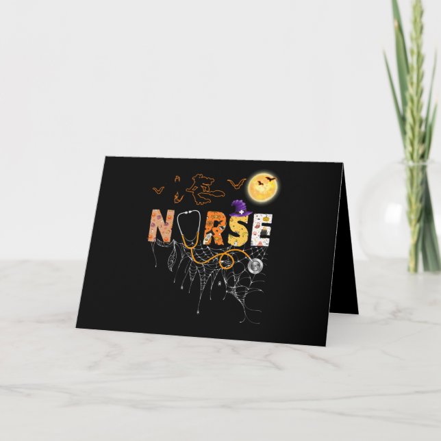 Carte Cadeau Halloween pour infirmière avec sorcière ara (Devant)