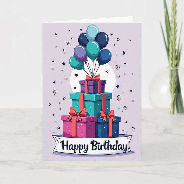 Carte cadeau Joyeux Anniversaire Pile de Cadeaux (Devant)