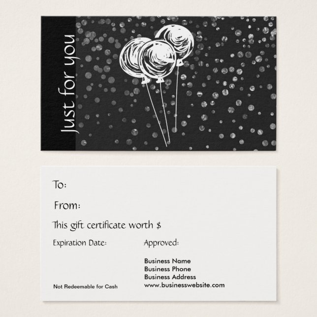 Carte cadeau Juste pour vous Ballons noir et blanc (Devant & derrière)