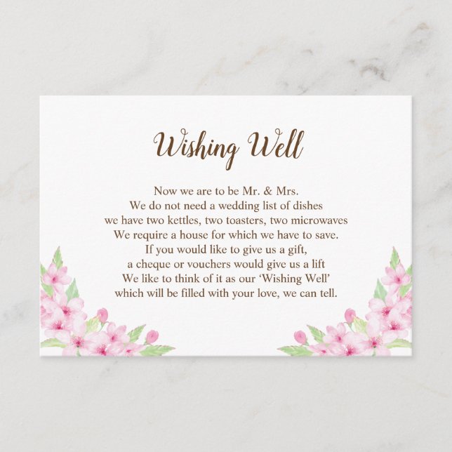 Carte cadeau Mariage Cherry Blossoms Watercolor (Devant)